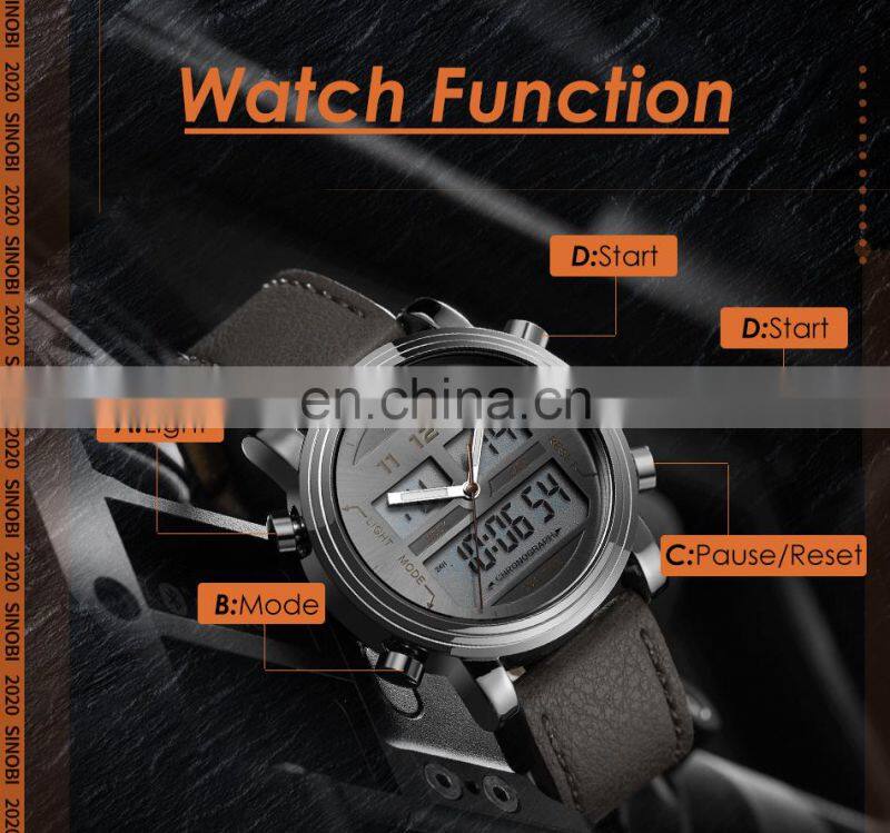 SINOBI Fashion Digital Watch Man Chronograph Calendar Watches Custom Logo OEM Wristwatch S9824G Watch Digital Analog Mens