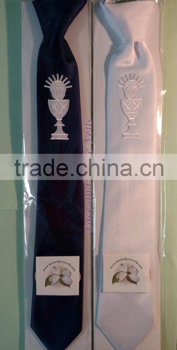 Boys First Communion Tie with Embroidered Cross