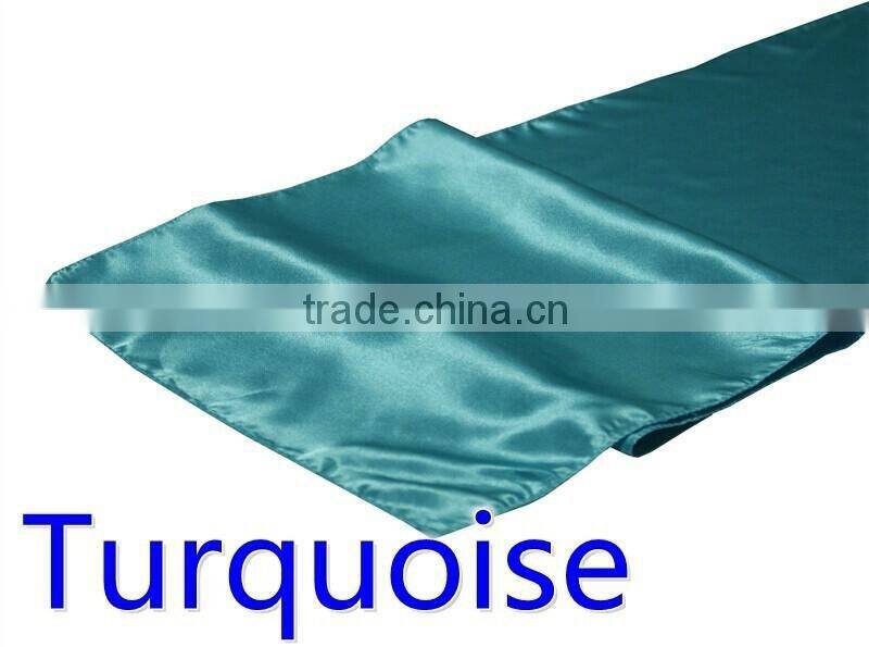 hot selling ployester satin table runner for wedding decoration, turquoise color