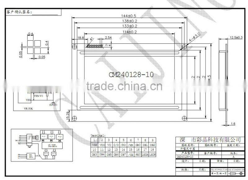 240x128 STN blue white lcd display module with LED backlight support serial parallel ,T6963C