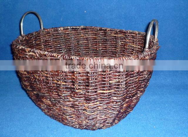 strong baskets made of maize(in dark color) with metal ear handles