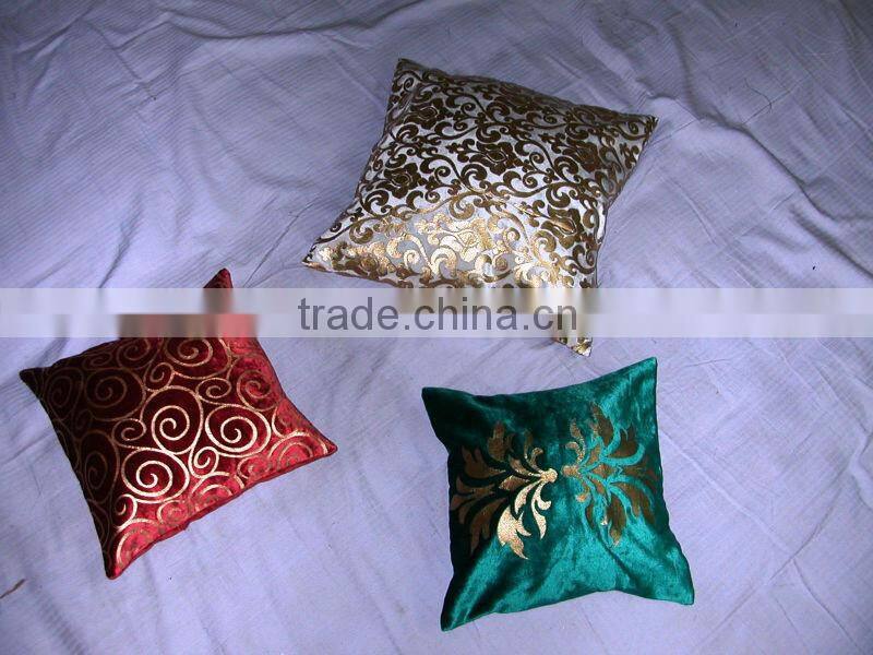 Foil printed cushion cover on velvet fabric,