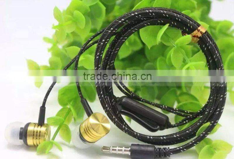 Cheap 1M Gold Red Green Silver Headphone Headset Braided Earphone with Mic For Mobile Phone