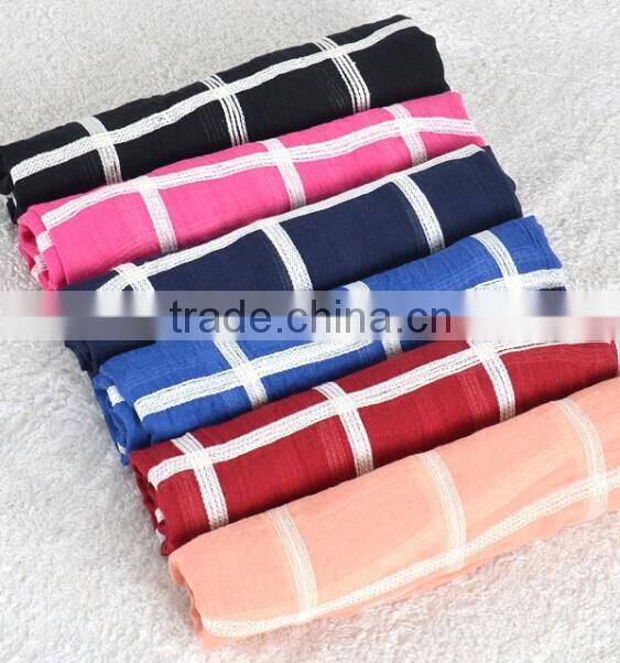 Wholesale Spring Plaid Checked Embroidery Cotton Shawl Scarf