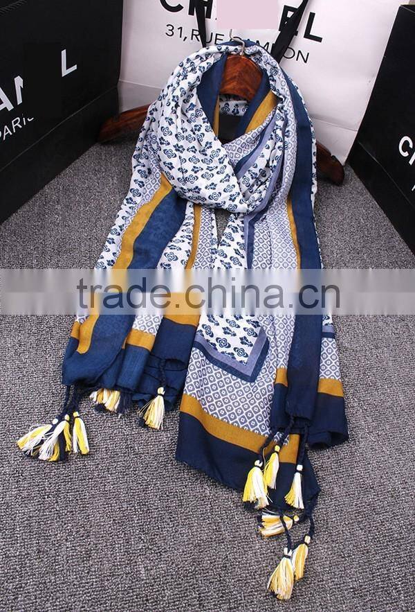 Wholesale 2016 Summer Retro Floral Design Beads Tassel Shawl Scarf
