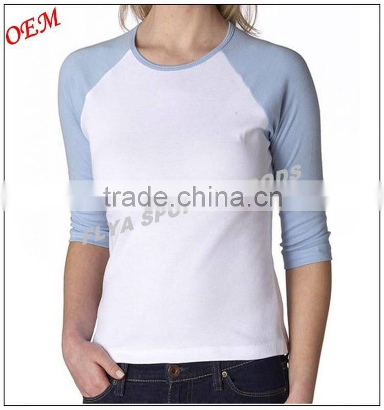 Professional high quality women blank 3/4 Sleeve t shirt manufacturers