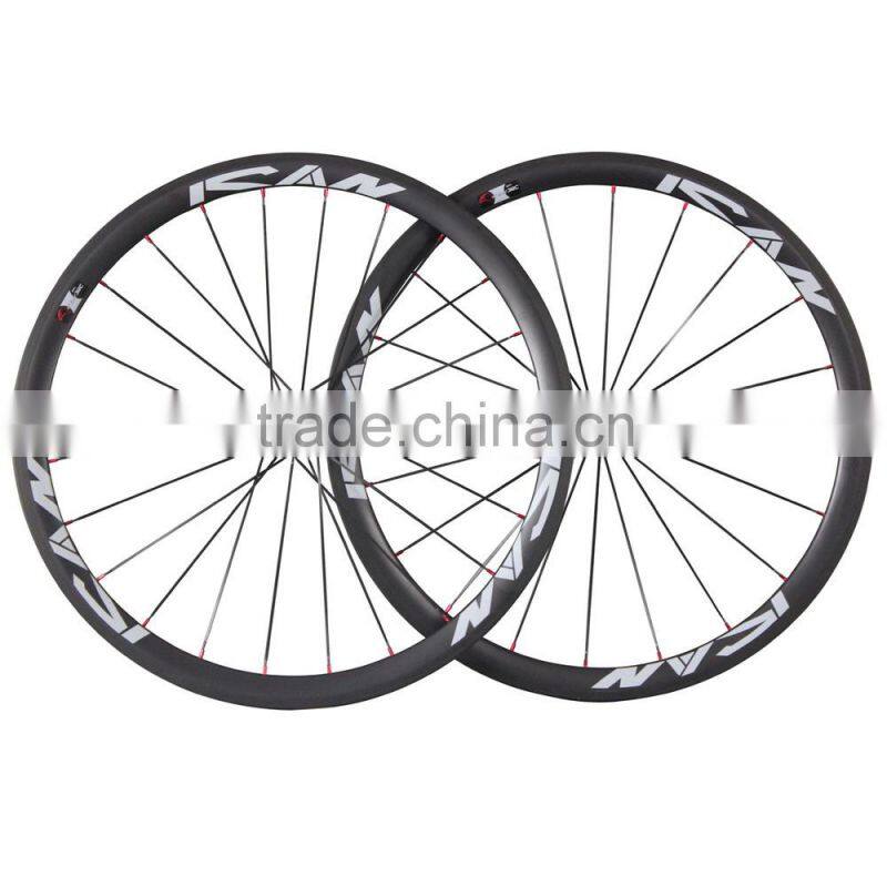 700C carbon wheels clincher road carbon rims 21mm width bicycle wheelset with titanium quick release 38C