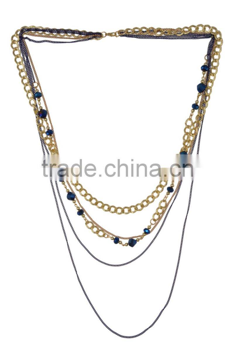 Multi Layered Metal and Beaded Strand/Strings Necklace