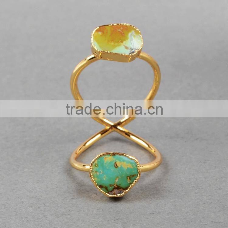 Turquoise gold turquoise double stone wire twisted ring