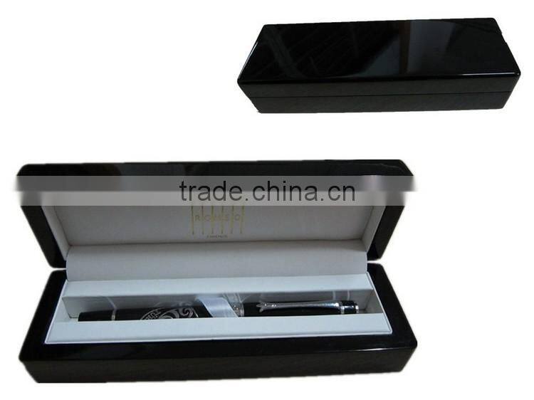 Luxury Wooden Pen Box, Custom Black Lacquer MDF Pen Packaging Box With Logo Printing For 1 or 2 pen