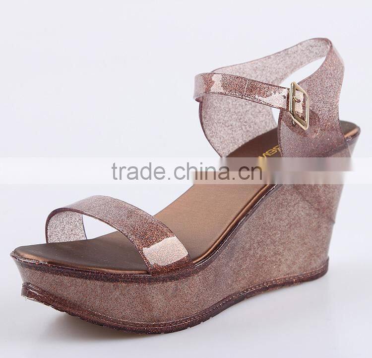 2016 best selling plastic ladies shoes fashion pvc jelly shoes straps wedge melissa shoes ss16