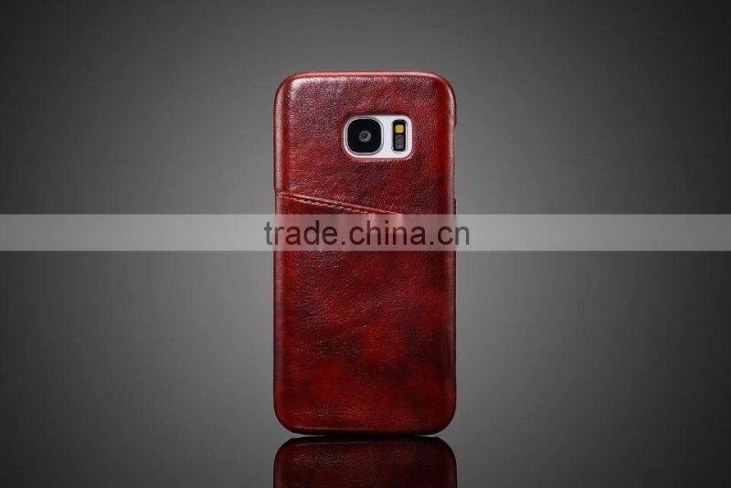Low Price High Quality Leather Rubber Back Case for Samsung S7 edge Luxury Crazy Horse Grain Case with Card Slot SSZ MT-5536