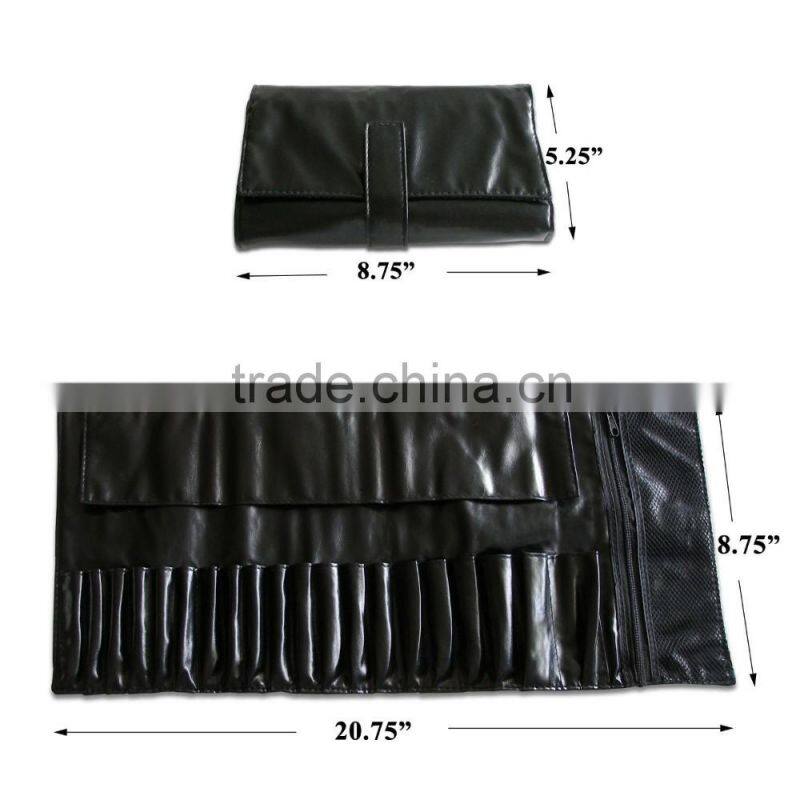 20 slots beauty black faux leather cosmetic brush makeup bag case holder roll