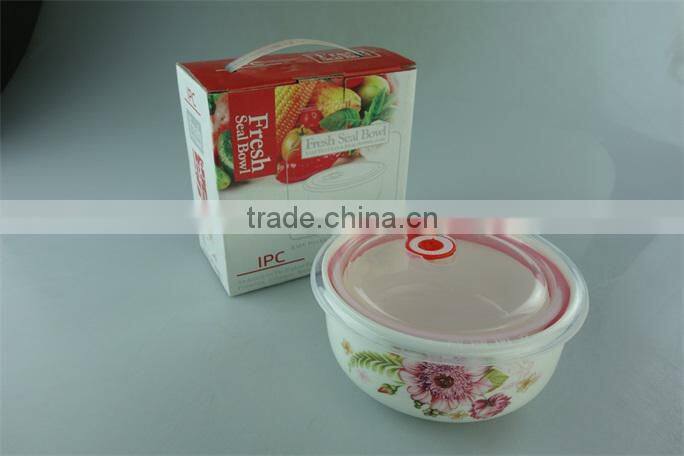 16cm regular design decal porcelain fresh bowl noodle bowl with plastic cover/lid in stock