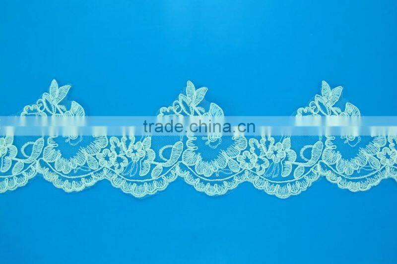 T0162 white flower garment accessories polyester applique lace trim embroidery design