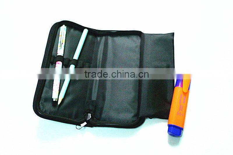 Stitching black PU PVC pencil case with zipper bag inside