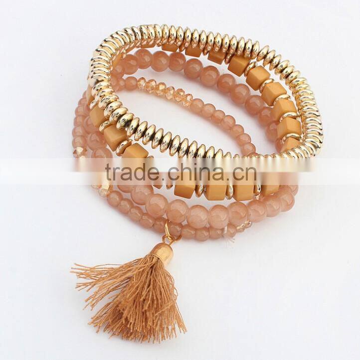 >>2016 New design handmade multi layered clear tassal bead bracelet set/