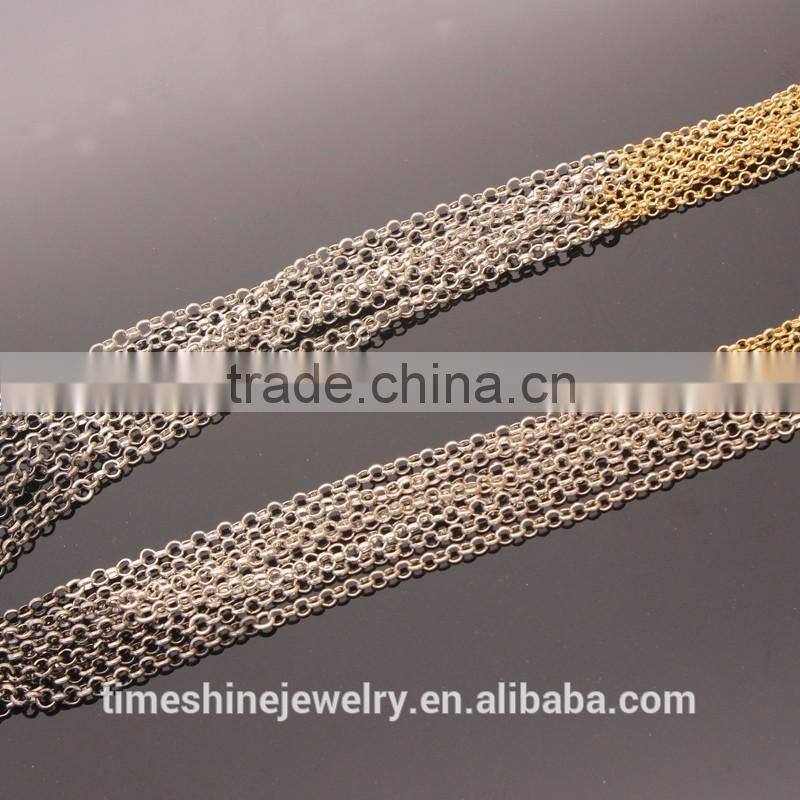 Multi Strand Three Tones Long Chain Necklace