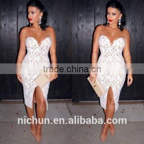New Elegant Club Lace Sexy Women Strapless Casual Party Bandage Bodycon Dress