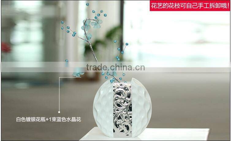 Home decor interior decorating ceramic vase electroplated with crystal flower