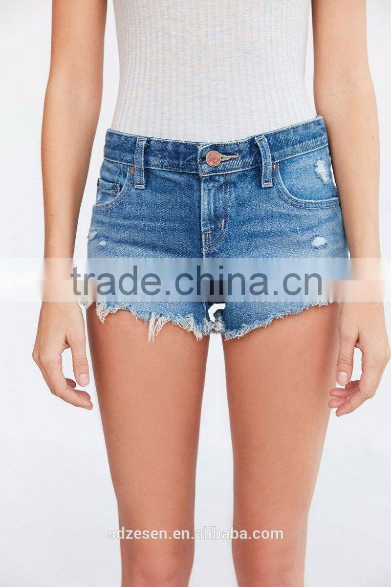 Frayed Hems Sexy Low-Rise Mini Short Jeans Hot Denim Shorts For Women