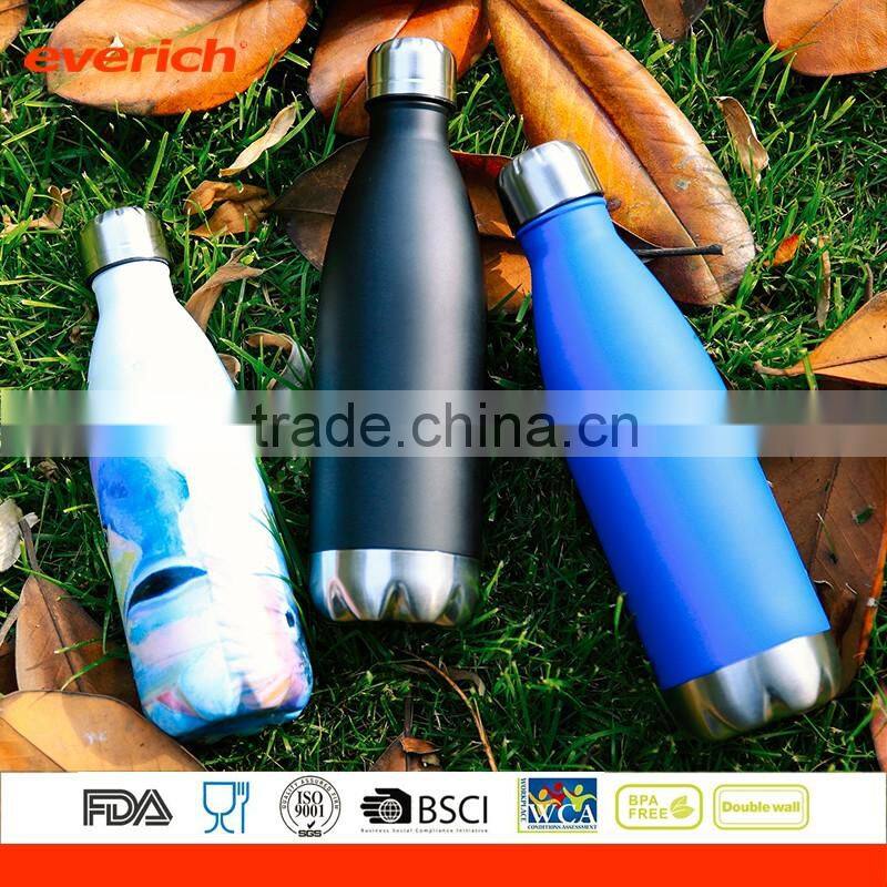 Double Wall Stainless Steel Vacuum Insulated Water Bottle with Cola Shaped Powder Coating