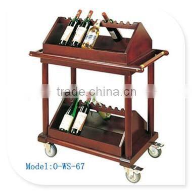 three layer wooden pillar Luxury hotel wood wine three layer liquor trolley service cat for Airplanes hotel or restaurant