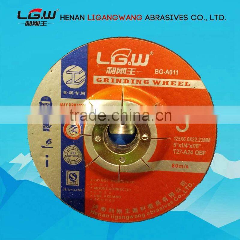 387 hot sale LGW abrasive 125*6*22 2.5NET depressed center grinding wheel FOR THAILAND MARKET