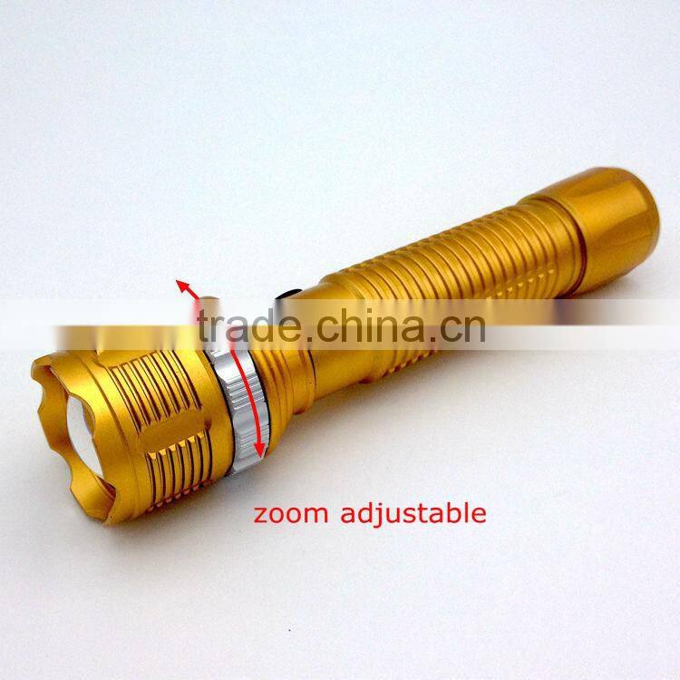 1W powerful led Zoom adjustable flashlight powered by 2D batteries