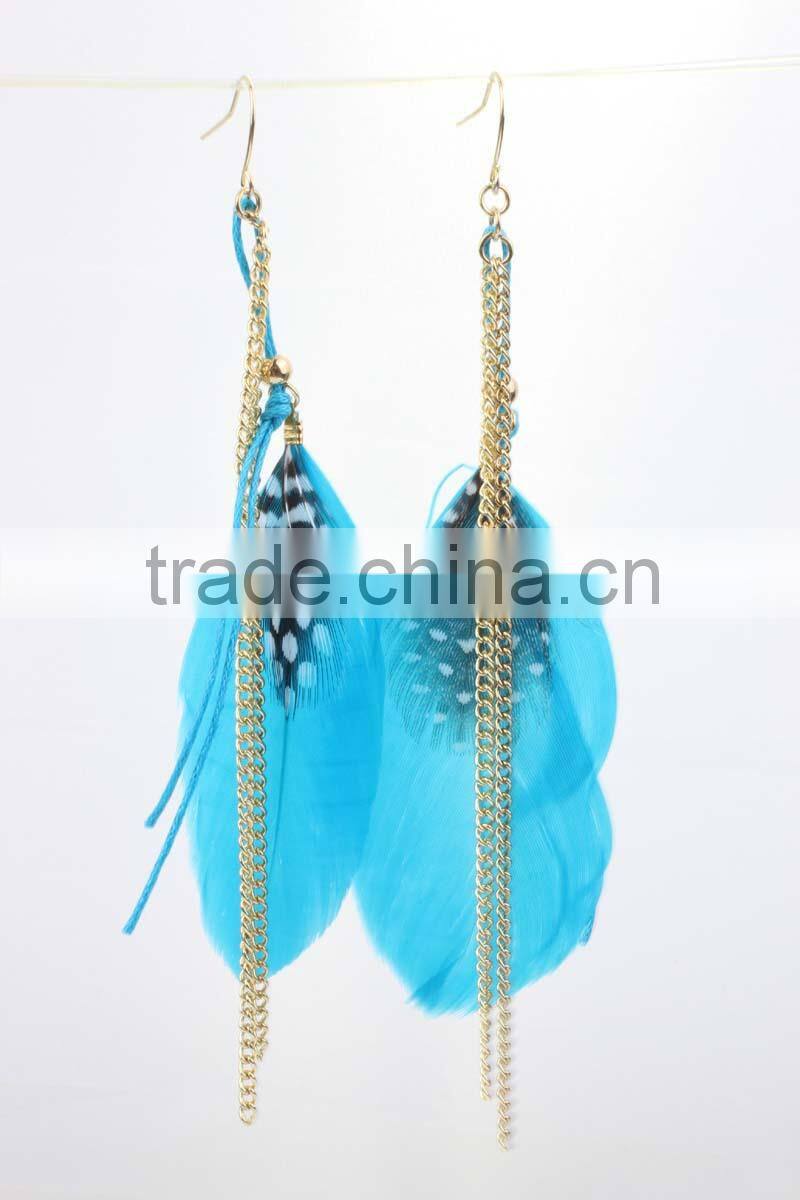 wholesale long feather earring, newest design long feather earrings for girl