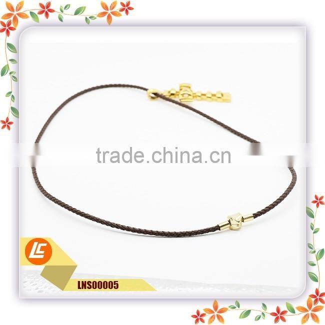 wholesale Twisted Leather Necklace With Flashing Clear Rhinestone Cross