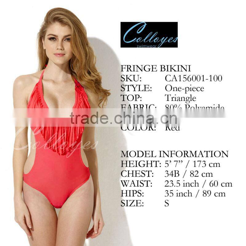 2016 New Sexy Red One-piece Swimsuit with Fringe and Side Cut-outs Colloyes