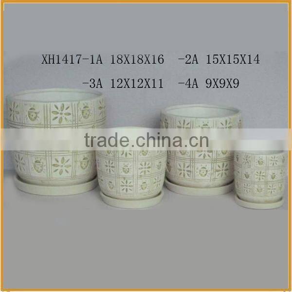Round beautiful patterns long white retro flower pot