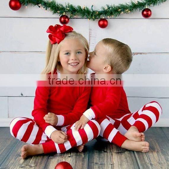 family cotton christmas pajamas with stripe red/green/blue