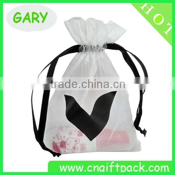 Pink organza gift packing bag Printed Black logo
