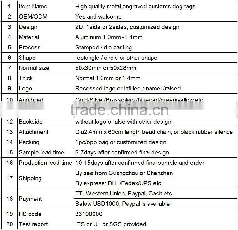 High quality metal engraved dog tag