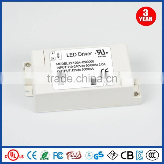LED driver supply 36W constant current driver 12v 3a for led light lamp