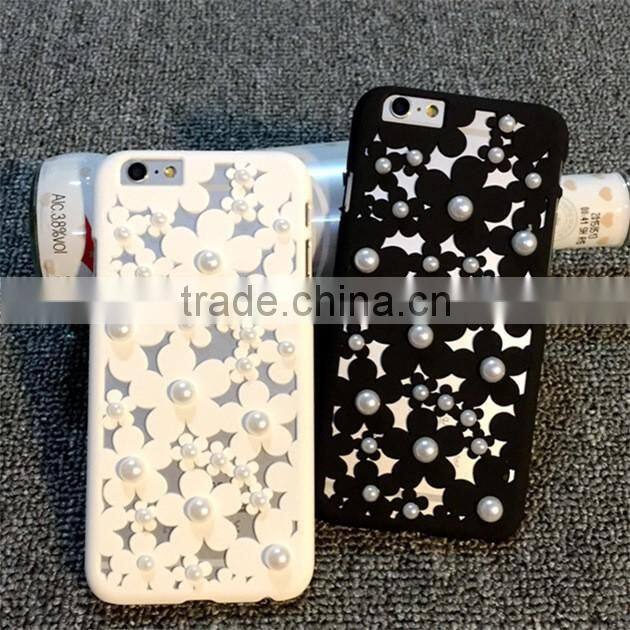 Cute Hollow with Luxury Pearl Design PC Plastic Cover Case For iPhone 6 6s