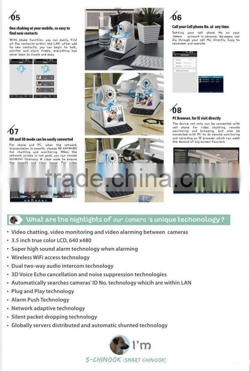 wifi 2p2 wireless 2mp ip camera P2P 0.3MP Wireless NPC 3.5 inch LCD screen Network Phone PT IP Camera