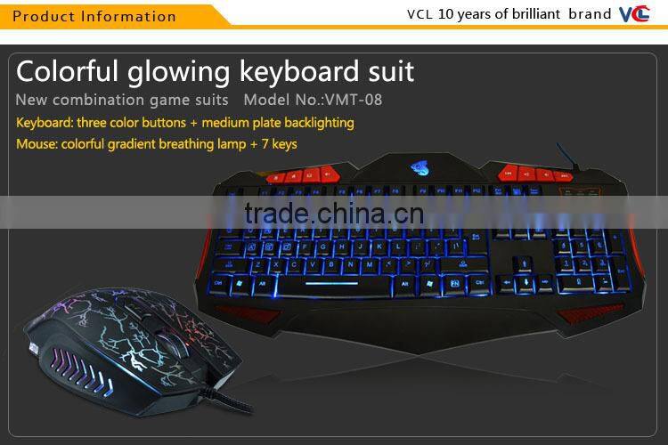 2015 hot selling ergonomic backlight mouse keyboard gaming macro keyboard