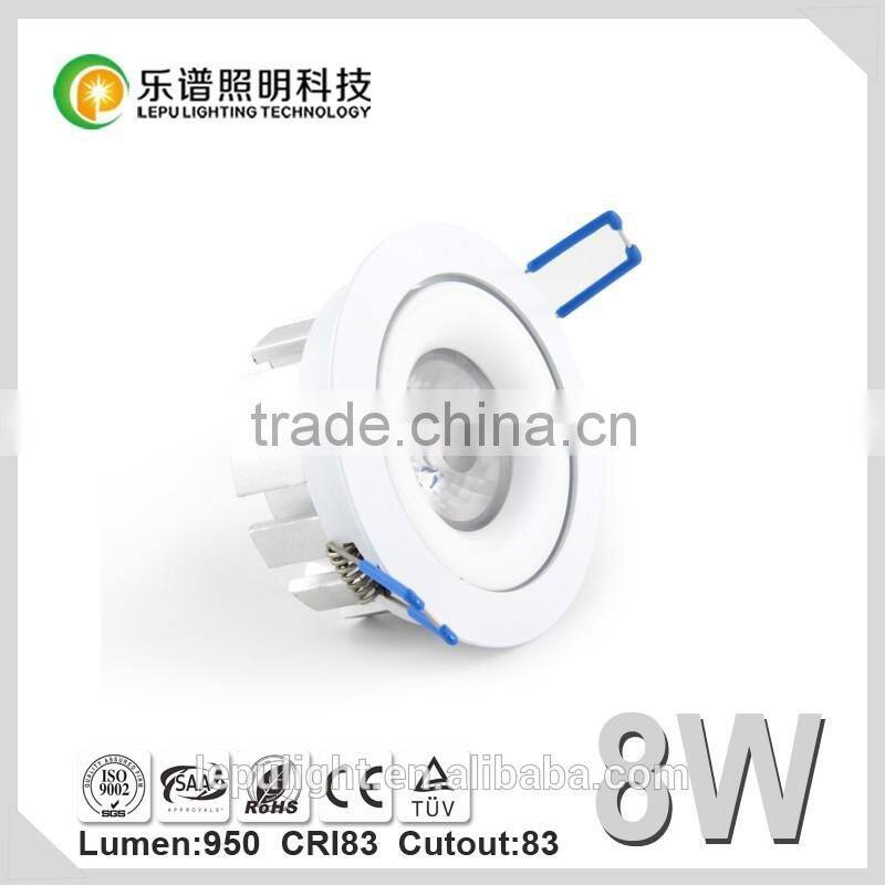 Durable rotating 8w dimmable led recessed downlight