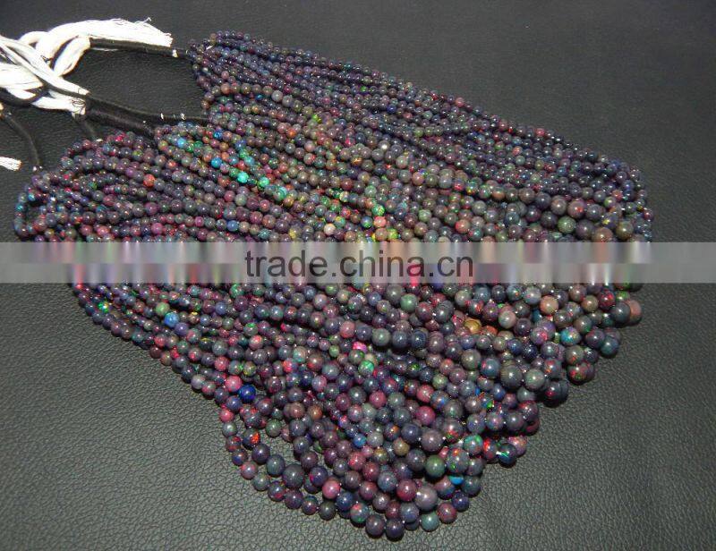 Natural Black Ethiopian opal Round Beads
