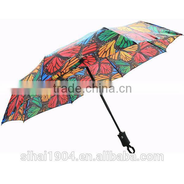 Automatic design light frame promotion custom 3 foldable umbrella