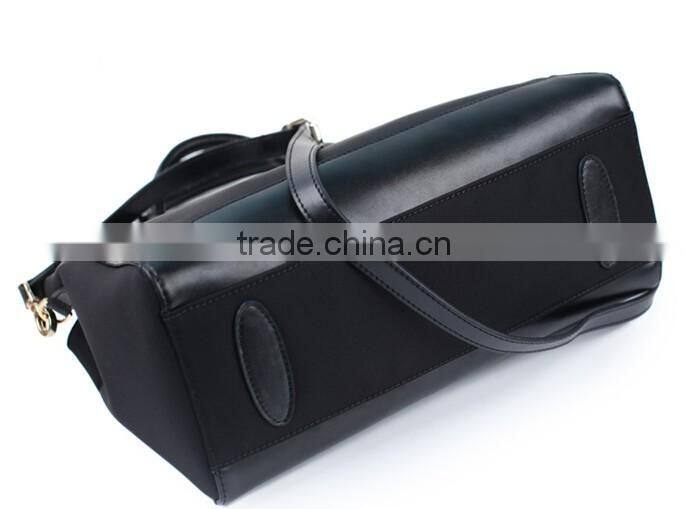 Fashion women leather mix canvas bags crossbody handbag with long strap