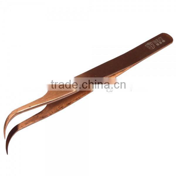 BST-158 Highly Precise Stainless Steel Curved Tweezers Yellow