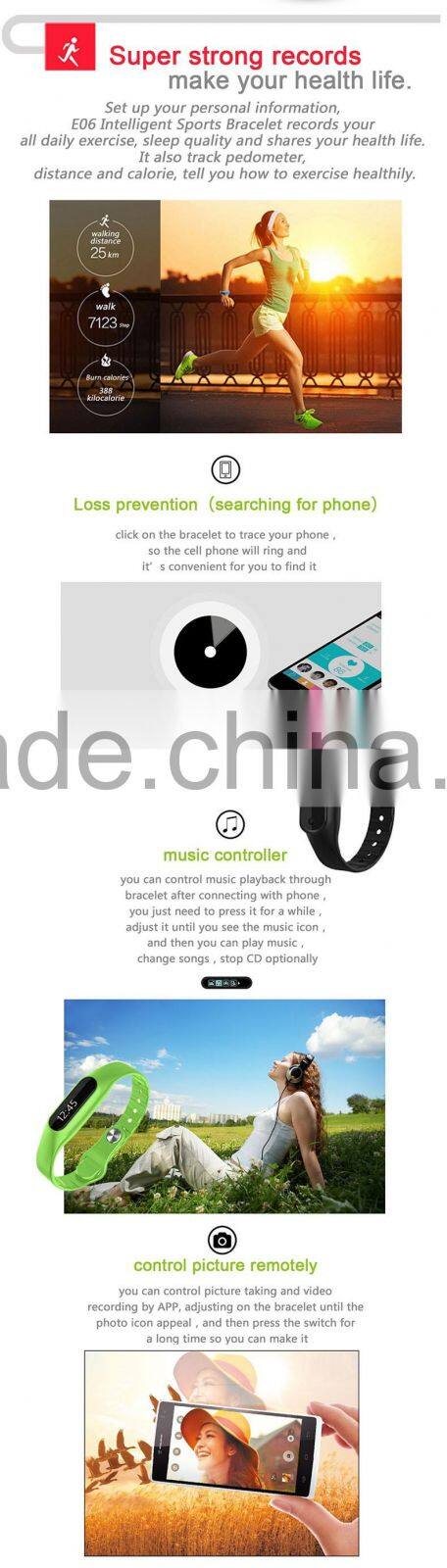 Mindary smart wristband bluetooth with OLED Touch Screen Waterproof IP67 e06 smart bracelet