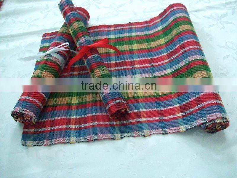 Check and stripe place mat and table runner