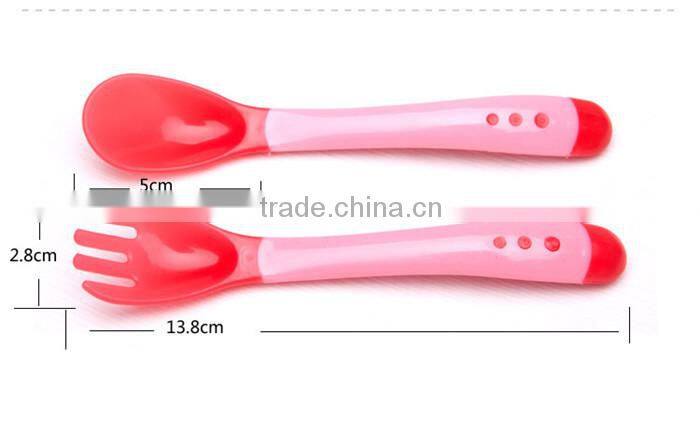 High quality Temperature Color Changing Silicone Feeding Spoon and Fork for Kids