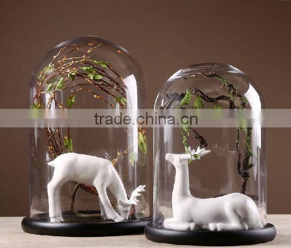 hot sale clear glass bell jar dome with wooden base in many size