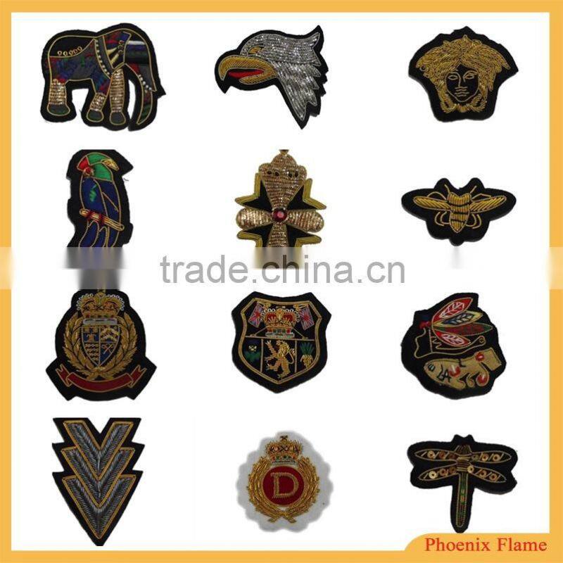 High quality indian metallic thread badge pin embroidery patch for police unifroms